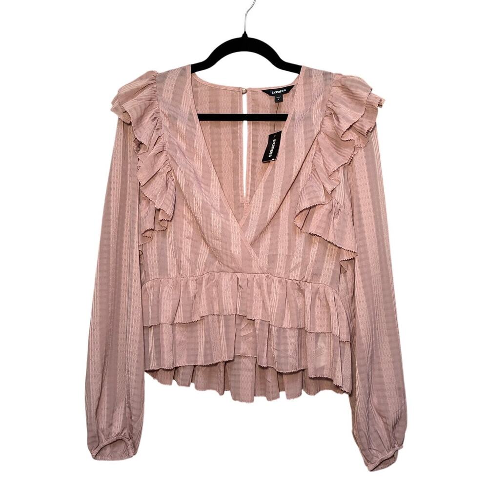 Express - NWT - Ruffled Blush Pink V-Neck Blouse